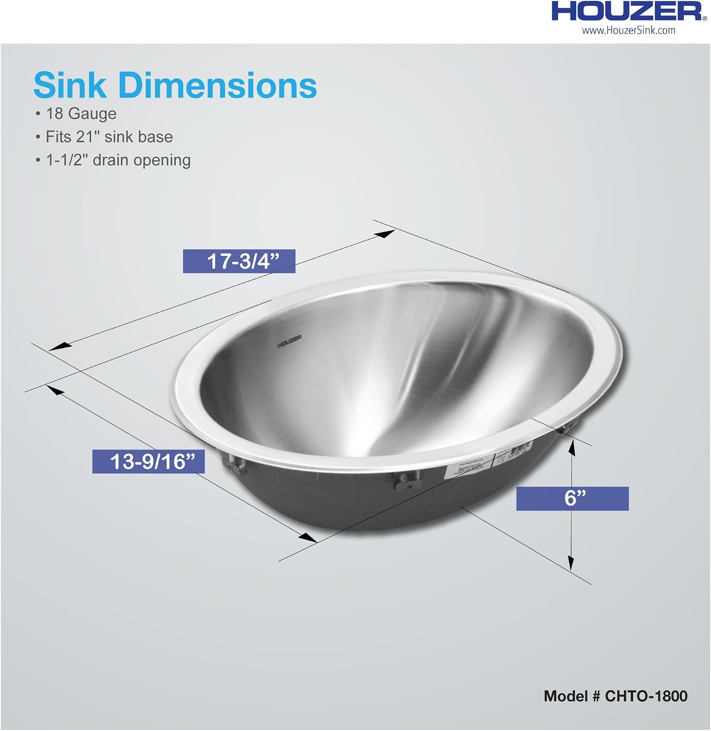 Houzer Opus Stainless Steel Bathroom Sink - 18 Inch Undermount Oval Bowl without Overflow, Durable & Versatile, Essential for Home & Apartment, Nested 10-Pack - CHT-1800-10