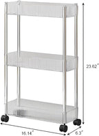 Sooyee Slim Clear 3-Tier Plastic Rolling Utility Cart with Wheels, Multi-Functional Storage Trolley for Office, Living Room, Kitchen, Movable Storage Organizer with Wheels