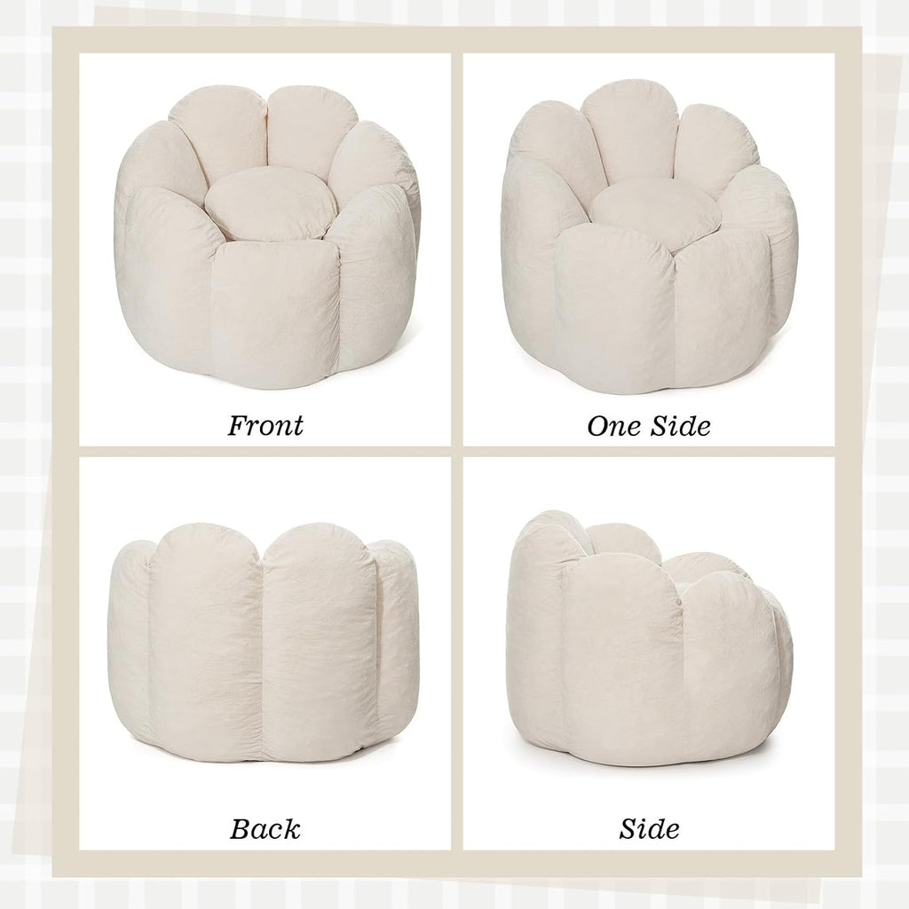 HOMMPA Bean Bag Chair for Adults Comfy Velvet Bean Bag Couch with Back Support Flower Shaped Oversized Sofa for Living Room,Bedroom,Dorm,Beige