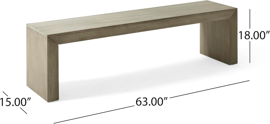 GDFStudio Farmhouse Acacia Wood Dining Bench, Light Gray Oak