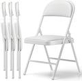 Padded Folding Chairs 4 Pack, PU Leather Folding Chairs for Outside and Indoor, Heavy Duty Portable Foldable Metal Chairs for Home Office, Dorm, Party, Backyard, Patio, White