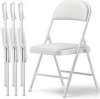 Padded Folding Chairs 4 Pack, PU Leather Folding Chairs for Outside and Indoor, Heavy Duty Portable Foldable Metal Chairs for Home Office, Dorm, Party, Backyard, Patio, White