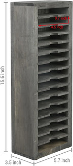 MyGift 16 Slot Cassette Tapes Tower, Vintage Gray Solid Wood Freestanding Audio Compact Cassettes Slotted Storage Rack, Analog Audiotapes Holder Stand, Fits Standard Cases Up to 0.7" Thick