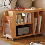 Movable Wood Side Tables with Casters, Rolling Table with Storage, Living Room End Tables with Magazine Rack, Multi-Functional Tables for Kitchen, Bedroom, Sofa Side(Natural)