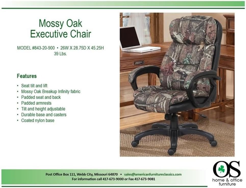 OS Home and Office Furniture 45.25" Fabric Executive Chair in Mossy Oak/Black