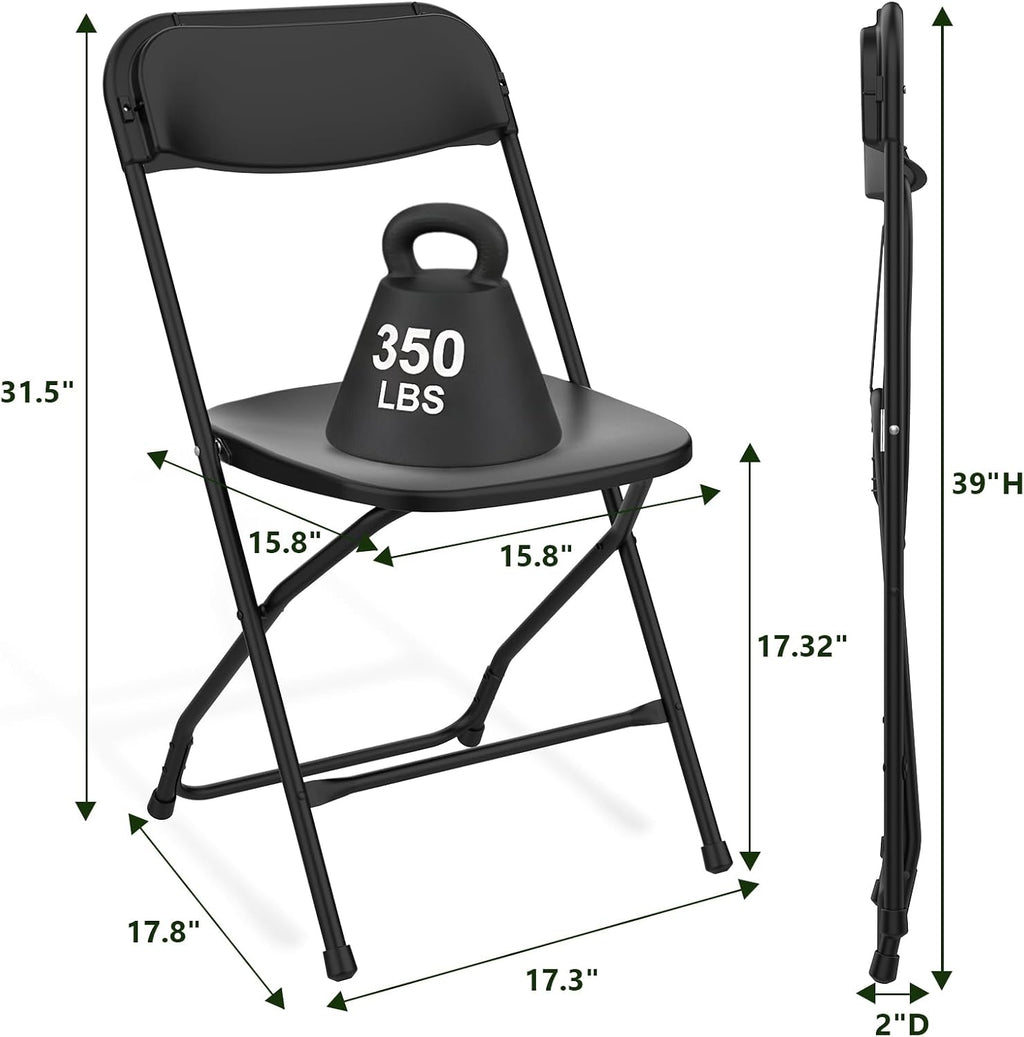 Folding Chairs 4 Pack, Plastic Folding Chairs for Outside, Heavy Duty Foldable Chairs, Sturdy Metal Folding Chairs, 350 lbs Capacity, for Patio, Garden, Camping, Black