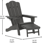 Flash Furniture Newport Adirondack Cup Holder and Pull Out Ottoman, All-Weather HDPE Indoor/Outdoor Lounge Chair, Set of 2, Gray