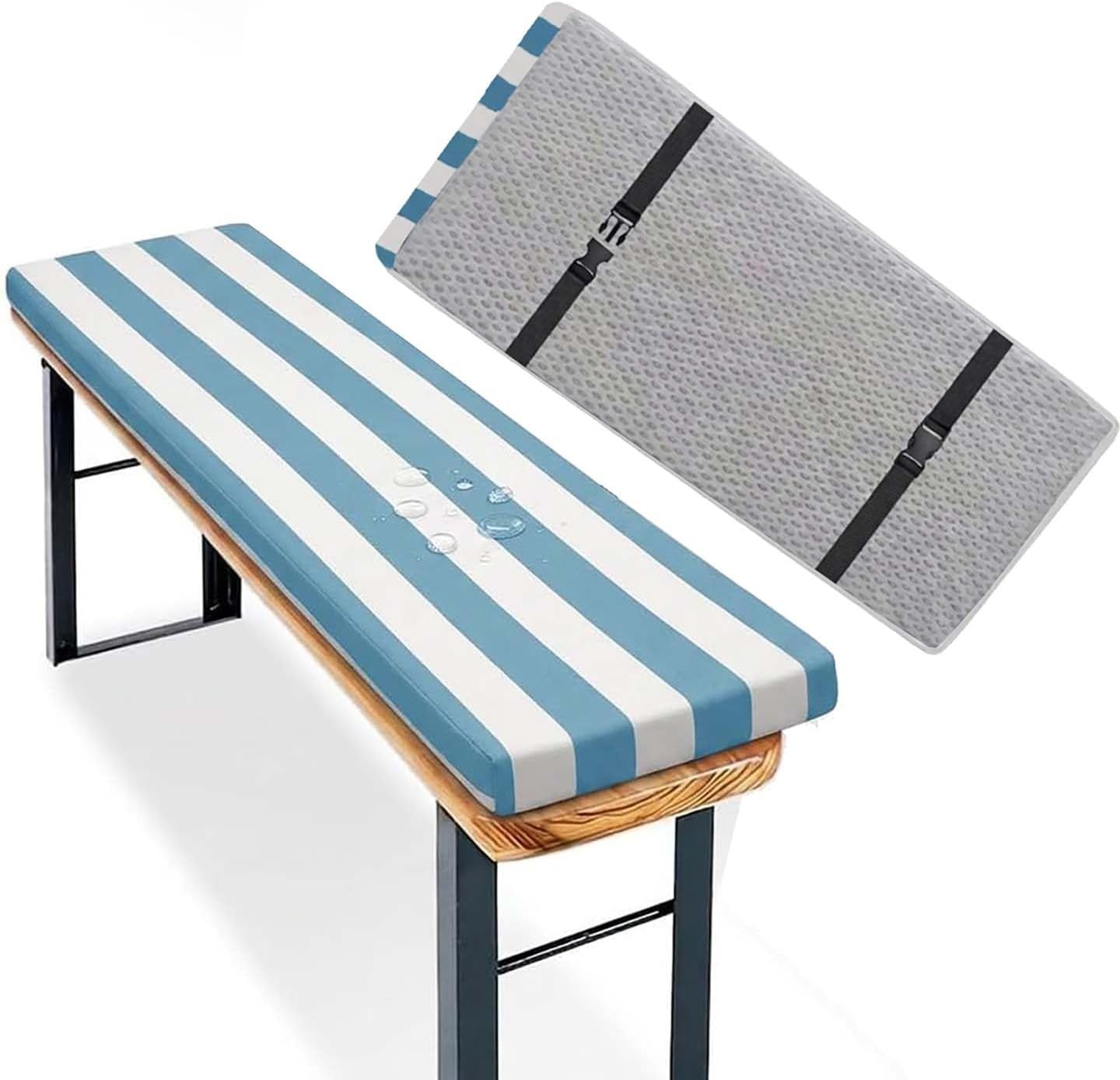 36x18/40x16/48x16 Outdoor Bench Cushion, Water-Resistant Patio Bench Cushions with Ties & Zipper, Non-Slip 2" Thick Bench Seat Cushion for Patio & Garden Furniture(Blue,45x16x2 in)