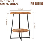 Round End Table - 23.6" H Side Table with Metal Frame, Industrial Accent Tables for Living Room Bedroom, Rustic Brown (2 Packs)