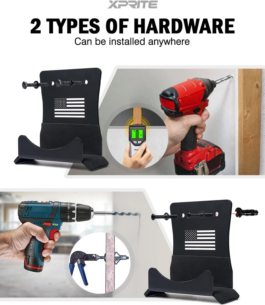 Xprite Door Storage Hangers with US Flag Pattern & Rubber Lining, 4 PCS Removable Wall Mounted Door Storage Holder Hooks Compatible with 1956-2026 Jeep Wrangler CJ YJ TJ LJ JK JKU JL JLU Gladiator JT