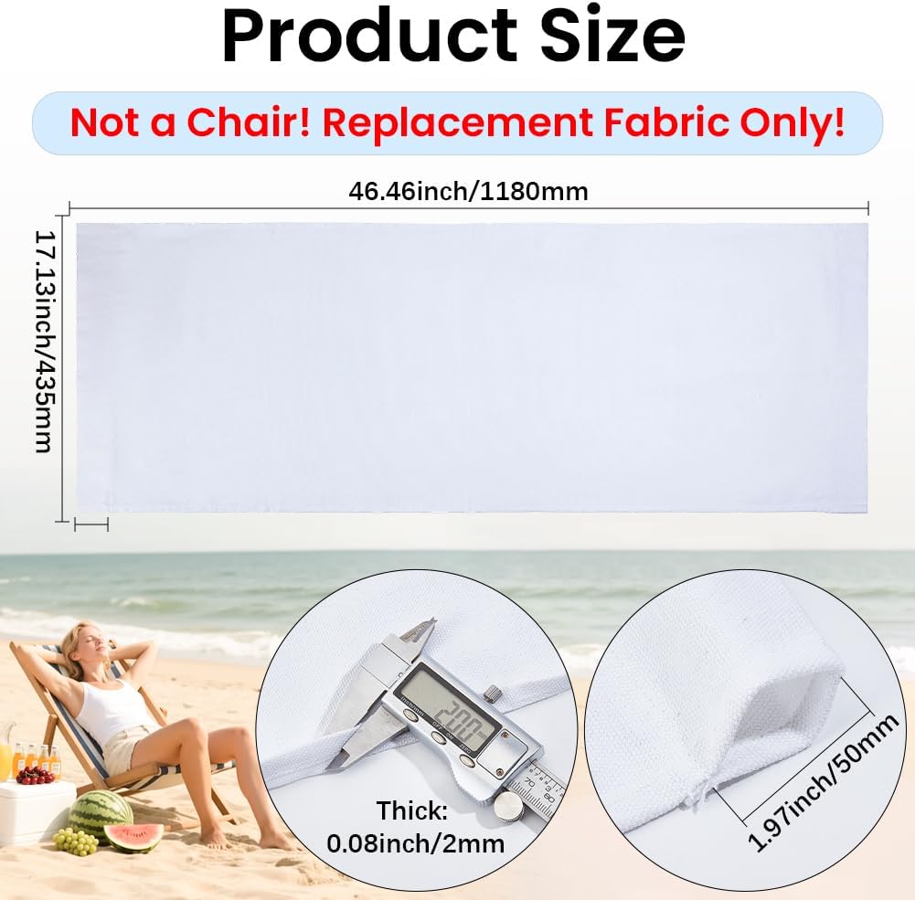 GORGECRAFT Thicker Beach Sling Patio Chairs Canvas 118 * 43.5cm Folding Chair Replacement Outdoor Chairs Cloth Replacements White Portable Reclining Sling Chair Fabric for Summer Vacation Garden