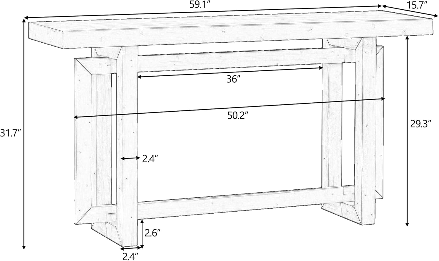 59 Inch Solid Wood Console Table, Table Sofa Table for Entryway, Hallway Living Room, Foyer, Contemporary Minimalist Style, Grey