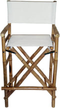 Tall Bamboo Director Chair for bar counter, White Canvas, Set of 2