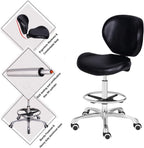Kaleurrier Adjustable Stool Drafting Chairs: Tall Office Chair for Standing Desk with Backrest & Foot Rest - Ergonomic Drafting Stools with Rolling Wheels for Shop Studio Dental Salon Home(Black)