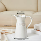 White Ceramic Pitcher Vase, Flower Pitcher,Farmhouse vase for Home Décor, 8.5inch Jug Vase.