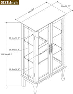 Anwick China Cabinet &Curio Cabinets with Glass Doors, Lighted Display Cabinet with Mirrored Back Panel, Tempered Glass and 3 Tiers Adjustable Shelves (Cherry)