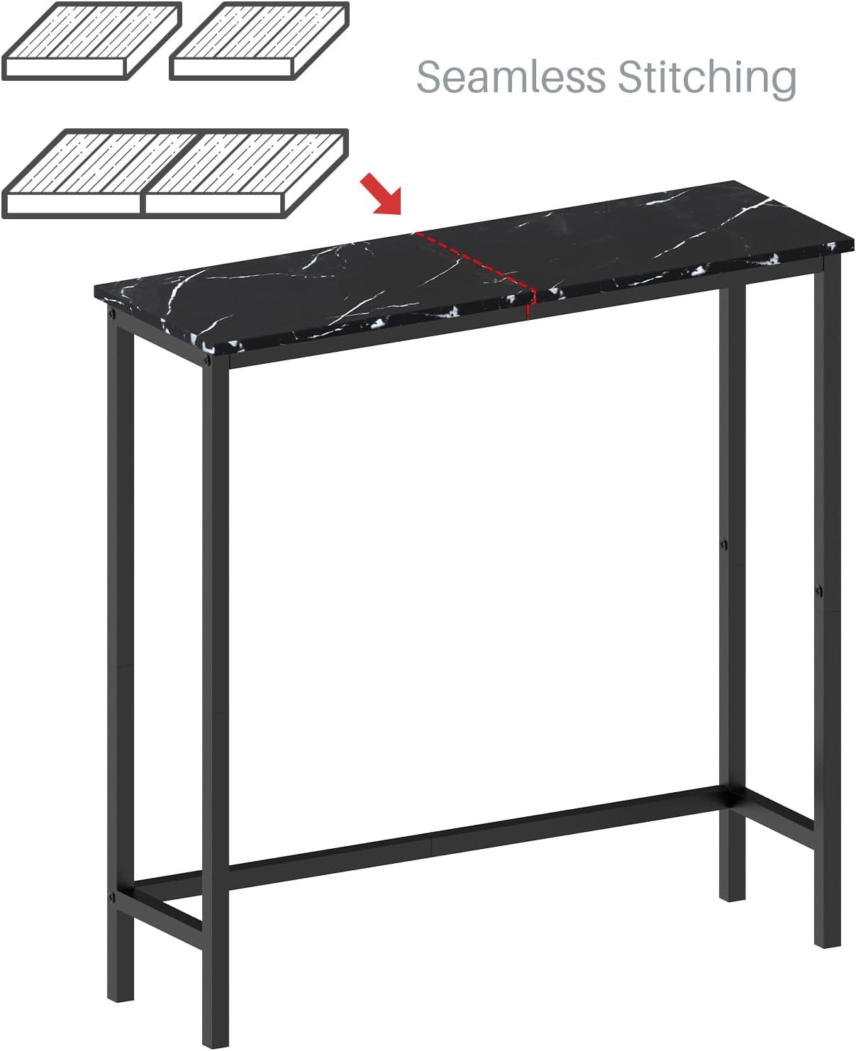 HollyHOME Narrow Sofa & Console Table, 29.5" Slim Entryway Table, Sofa Stand, Hallway Shelf, Bedroom, Living Room, Foyer, Black Marble