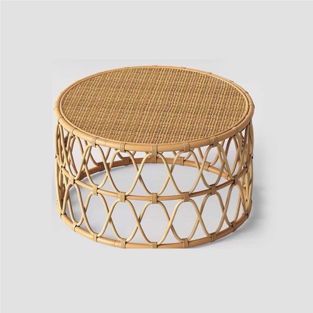 Natural Thick Rattan Coffee Table, Hand-Woven Living Room Furniture, Sturdy Side Table with Rounded Edge, Round Center Table for Living Room, Bedroom, Balcony(Brown,Large)