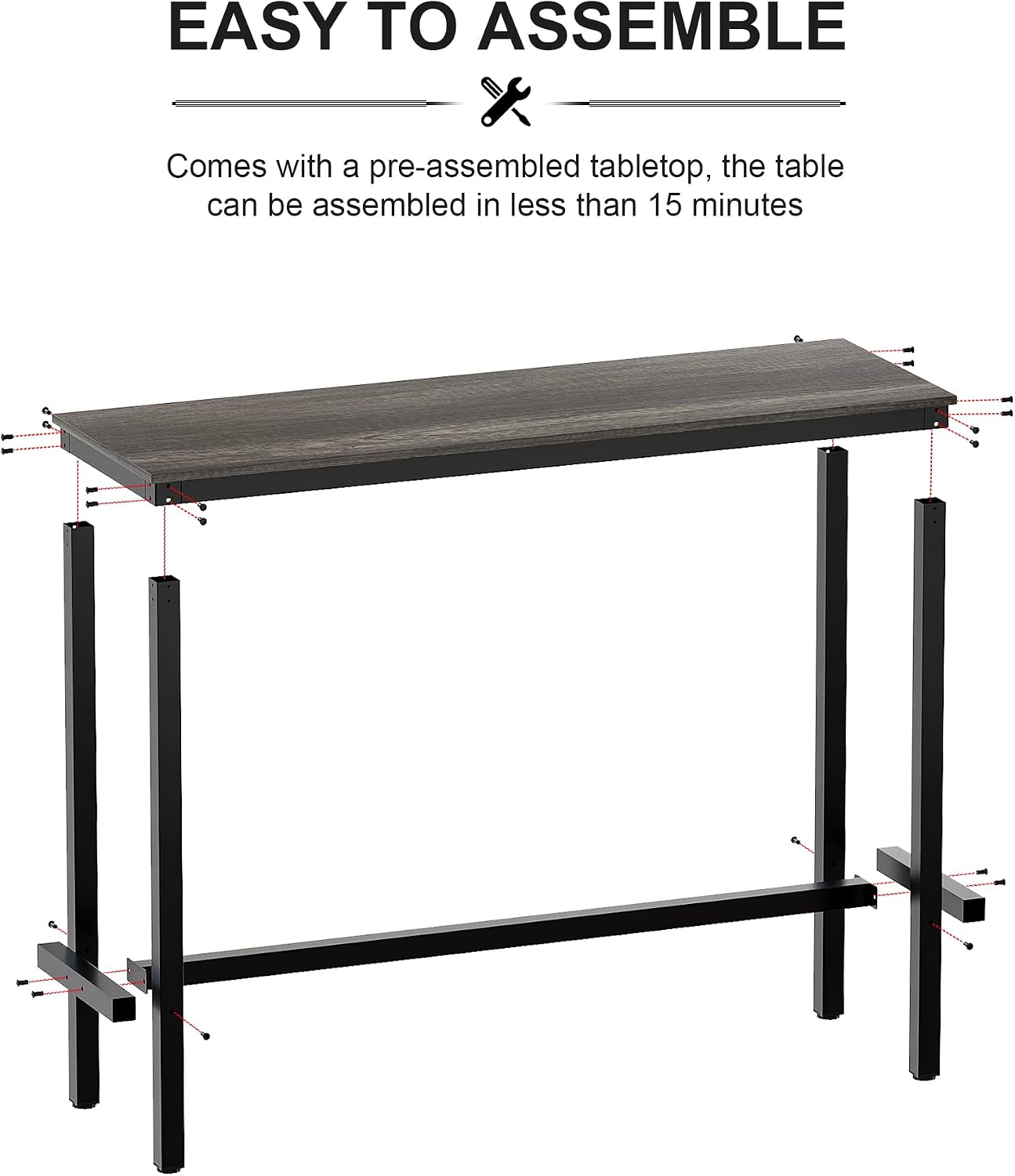 Bar Table, Bar Height Pub Table, High Top Cocktail Table for Kitchen Dining | 47.24" Rectangular Bar High Table for Kitchen Nook, Home Bar, Living Room, Bistro, Pub, Party, Sturdy Metal Frame