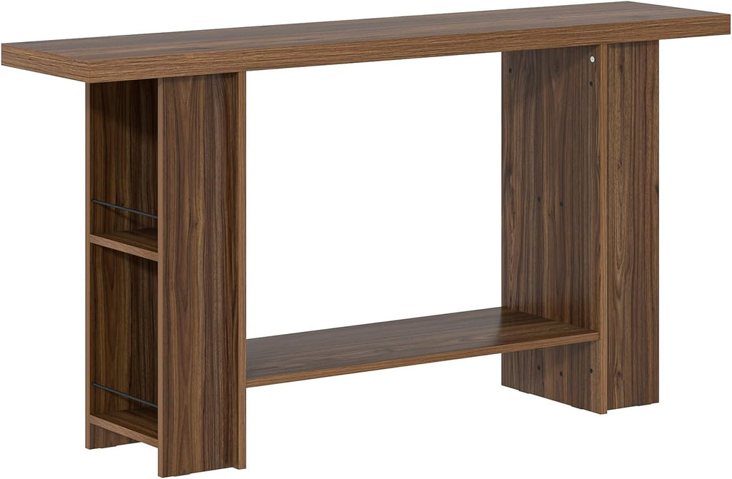FOLUBAN Entryway Table, Modern Wood Console Table with Bottom & Side Storage Shelves, 2 Tier Sofa Table Behind Couch for Living Room, Long Hallway Table for Home Decor, 53 Inch, Walnut