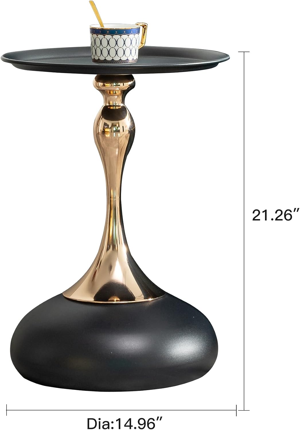 End Tables, Small Round Side Table Corner Drink Tables Small Coffee Table Cocktail Table, Metal Frame Sofa Side Snack Table Bedside Table Nightstand for Bedroom Living Room Patio Bar, Black
