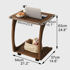 C-Shaped Rolling Sofa Side Table with Wheels, Mobile Snack End Table, Portable Workstation for Living Room and Bedside (Natural 60cm)