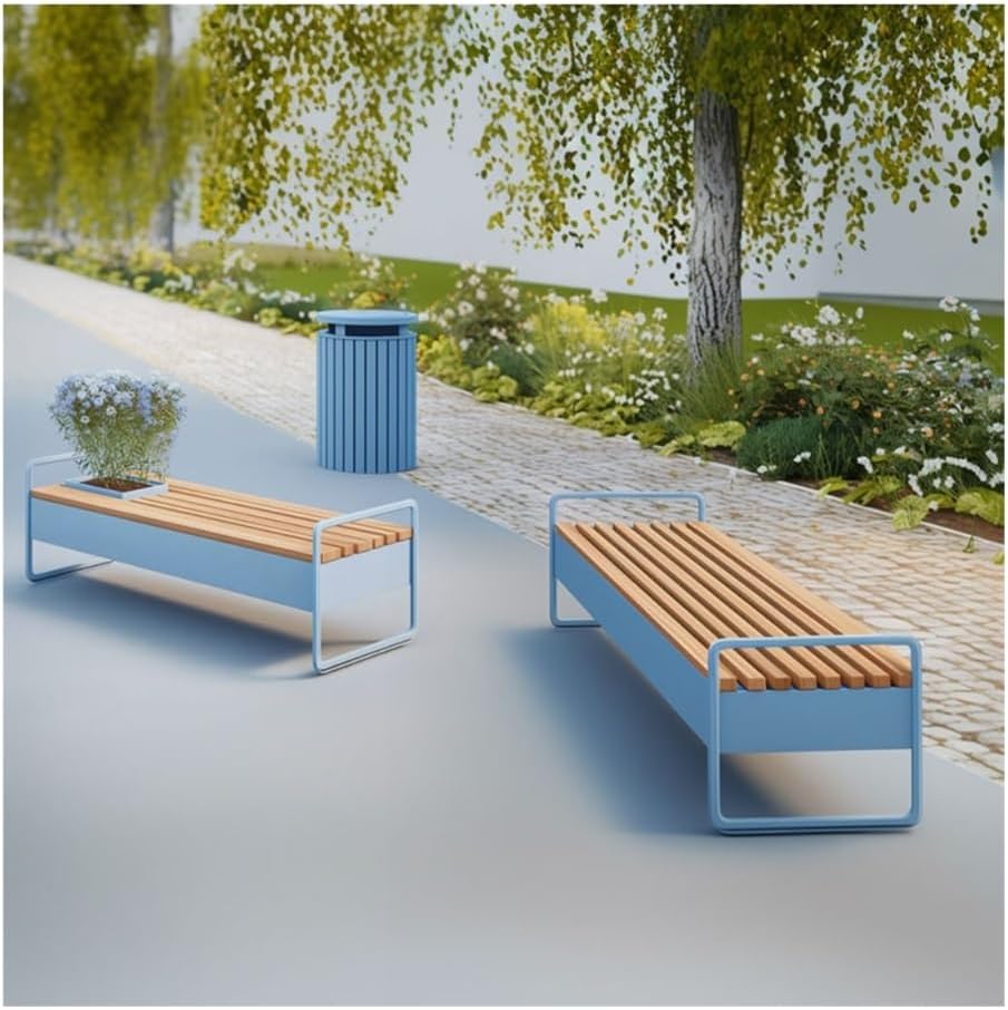 Outdoor Bench, Stainless Steel & Solid Wood Outdoor Bench – Park, Garden & Patio Chair Garden Bench(200cm)