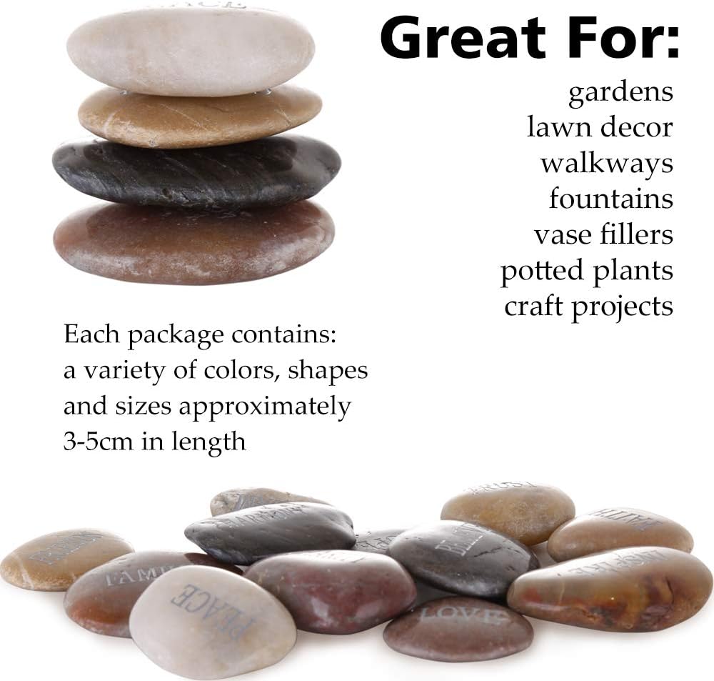 12PCS DIY Rocks for Engraved Inspirational Polished Garden Stones, Natural Encouragement Personalized Healing Decor River Stone - Unique Gift for Friends Arts Crafts (12 Different Words) (Colorful)