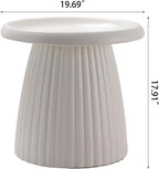 Henf 19.69" Round End Table for Indoor Outdoor, Fluted Pedestal Base, Magnesium Oxide, Waterproof, Unique Design MGO Accent Side Table Night Stand Bedside Table for Living Room Bedroom, White
