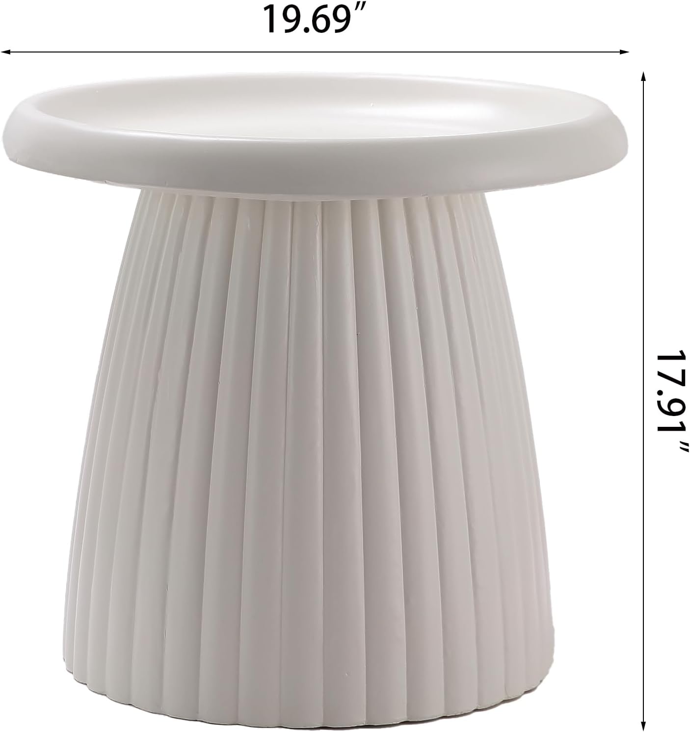 Henf 19.69" Round End Table for Indoor Outdoor, Fluted Pedestal Base, Magnesium Oxide, Waterproof, Unique Design MGO Accent Side Table Night Stand Bedside Table for Living Room Bedroom, White