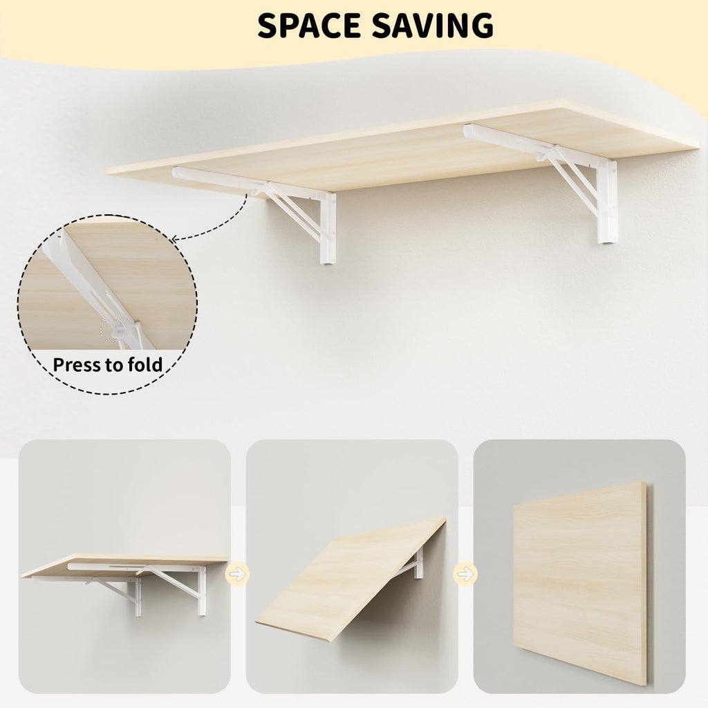 GOYLSER Wall Mounted Folding Kitchen Table Desk for Small Spaces Saving, Natural Wood Fold Down Laundry Wall Table, Wall Folding Portable Workbench Worktable, 47" x 20.5"