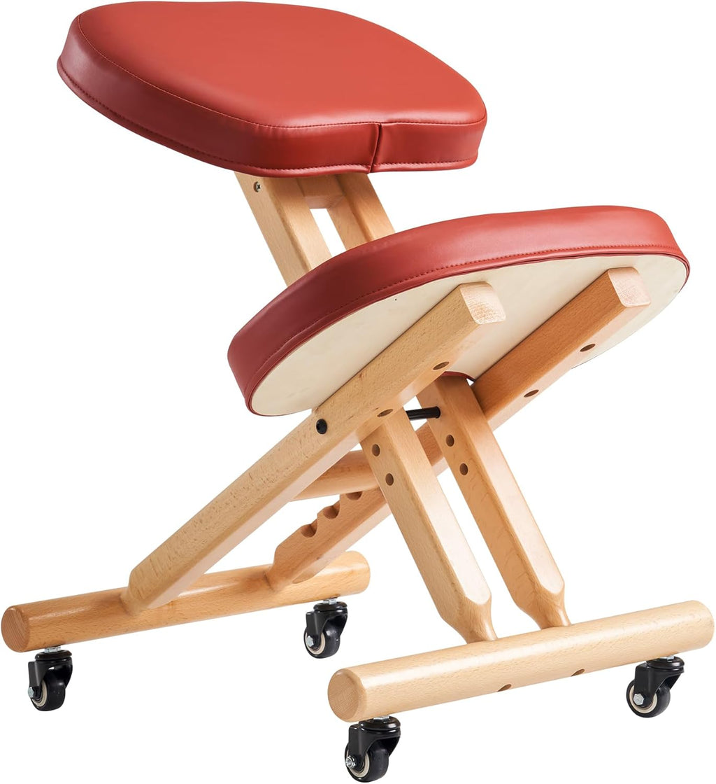 Master Massage Ergonomic Kneeling Chair, Adjustable Height Posture Stool for Home and Office - Neck and Back Pain Relieving | Spine Tension Relief- Thick Comfortable Cushions, Cinamon