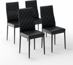 Modern Dining Chairs Set of 4, PU Leather Dining Chairs with Curved Back, Space-Saving Kitchen Chair with Thick Cushions for Dining Room, Living Room, Apartment, Small Space, Black