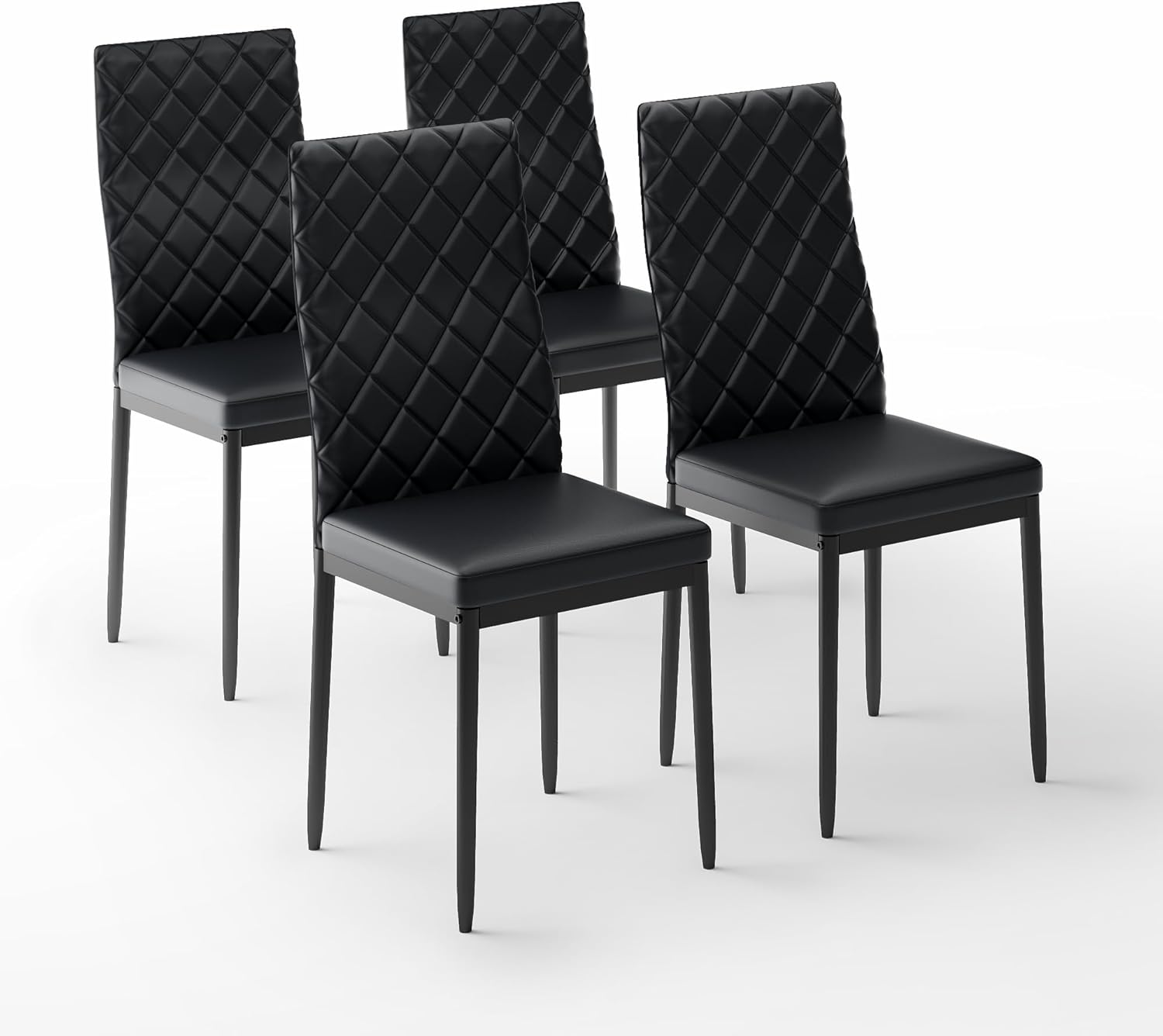Modern Dining Chairs Set of 4, PU Leather Dining Chairs with Curved Back, Space-Saving Kitchen Chair with Thick Cushions for Dining Room, Living Room, Apartment, Small Space, Black