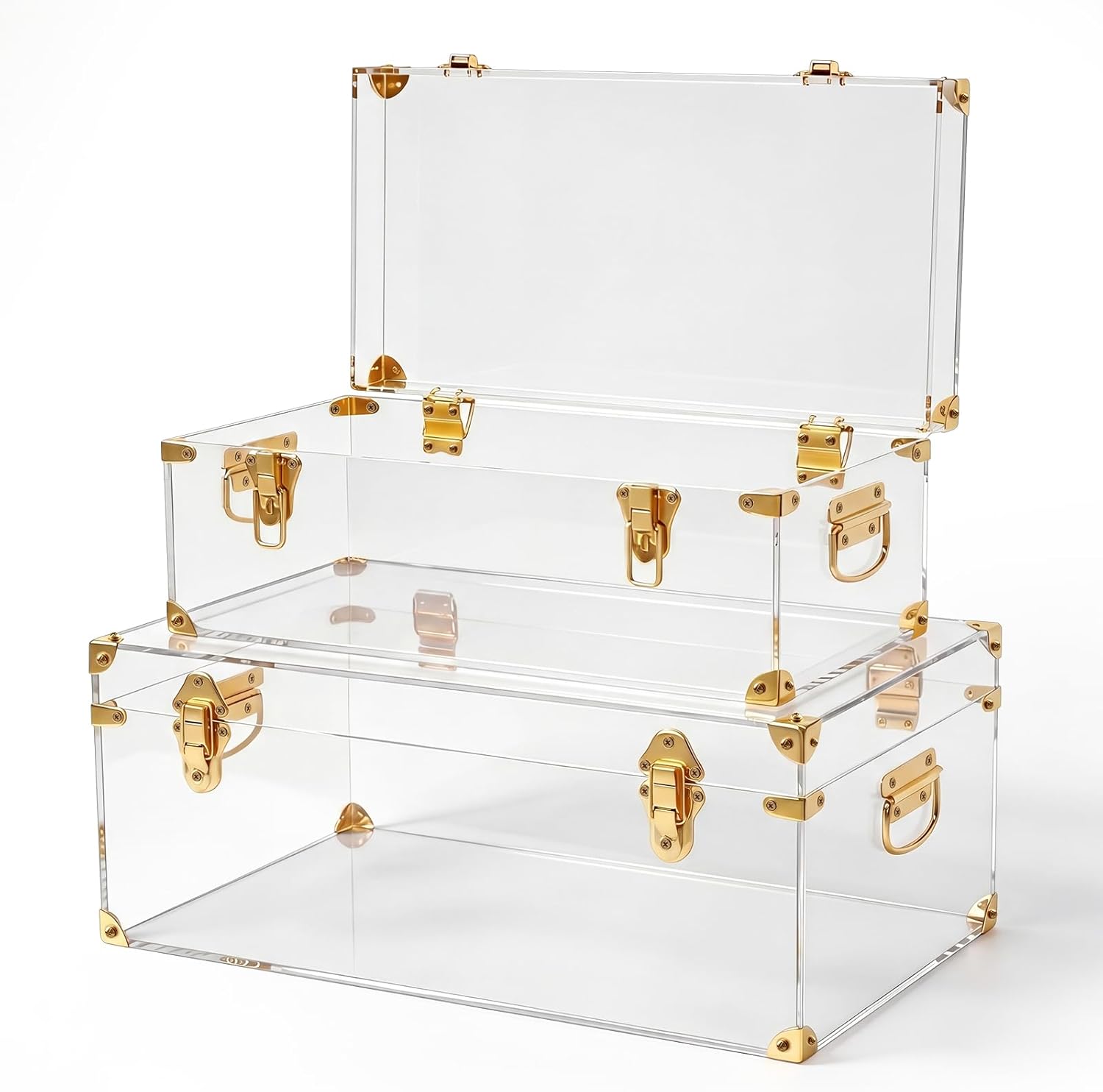 Wesiti Clear Acrylic Bridal Keepsake Trunk, Decorative Storage Chest with Lid & Handles, Bridal Wedding Memory Box for Photos, Gifts, Special Moments, Closet & Home Organization(2,Large,Small)