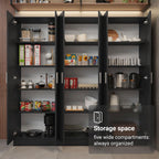 Madesa Kitchen Set 3 Pantry Storage Cabinet with 15 Utility Shelves 71" L Wooden Organization Unit for Kitchen (Black)
