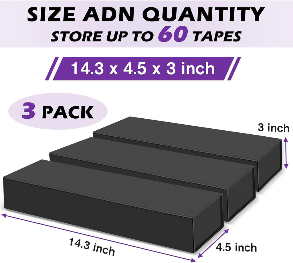 3 Pack Cassette Tape Storage Box, Tape Holder Store 60 Cassette Cases, Media Storage Organizer
