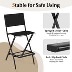 COSTWAY Outdoor Patio Bar Chair Set of 2, Folding Counter Height Stool with Metal Frame & Footrest, Patio Bar Stool for Balcony, Garden & Poolside (2, Black)