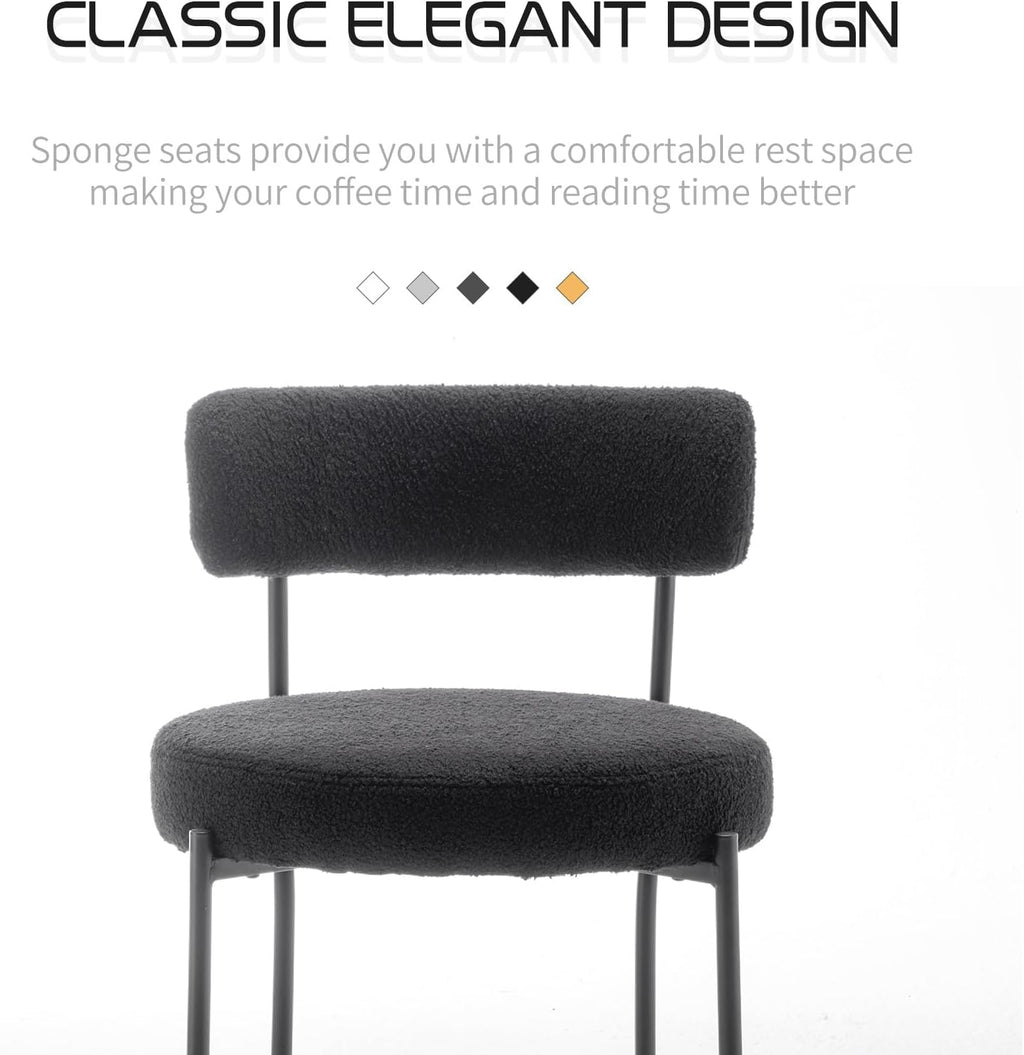 Boucle Dining Chairs Set of 6, Mid Century Modern Dining Room Chairs with Metal Legs, Upholstered Kitchen Chairs for Dining Room, Kitchen (Black)