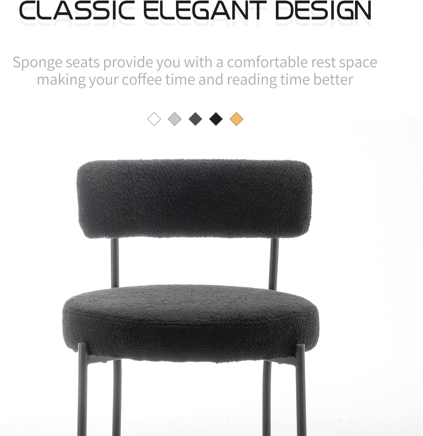 Boucle Dining Chairs Set of 6, Mid Century Modern Dining Room Chairs with Metal Legs, Upholstered Kitchen Chairs for Dining Room, Kitchen (Black)