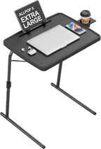 X TV Tray Table, Allpop Large TV Dinner Tray for Eating, Adjustable Folding Laptop Table with Book Stand, Cup Holder & Tablet Slot on Couch & Bed, Black