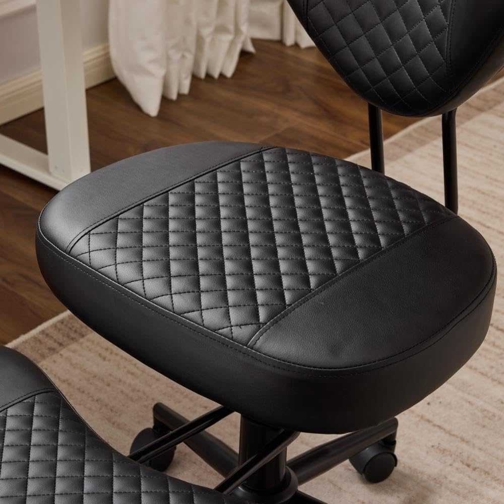 Upgraded Ergonomic Cross Legged Swivel Chair, Adjustable Height and PU Leather, Meditation& ADHA Chair with Back Support, Home and Office,Yoga Chair, Black