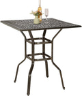VIVIJASON 35.4" Patio Height Bar Table, All-Weather Cast Aluminum Bar Bistro Table Outdoor Patio Square Dining Table with 2.2" Umbrella Hole for Balcony, Lawn, Garden, Backyard, Antique Bronze