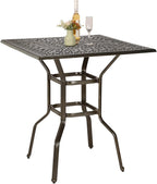 VIVIJASON 35.4" Patio Height Bar Table, All-Weather Cast Aluminum Bar Bistro Table Outdoor Patio Square Dining Table with 2.2" Umbrella Hole for Balcony, Lawn, Garden, Backyard, Antique Bronze