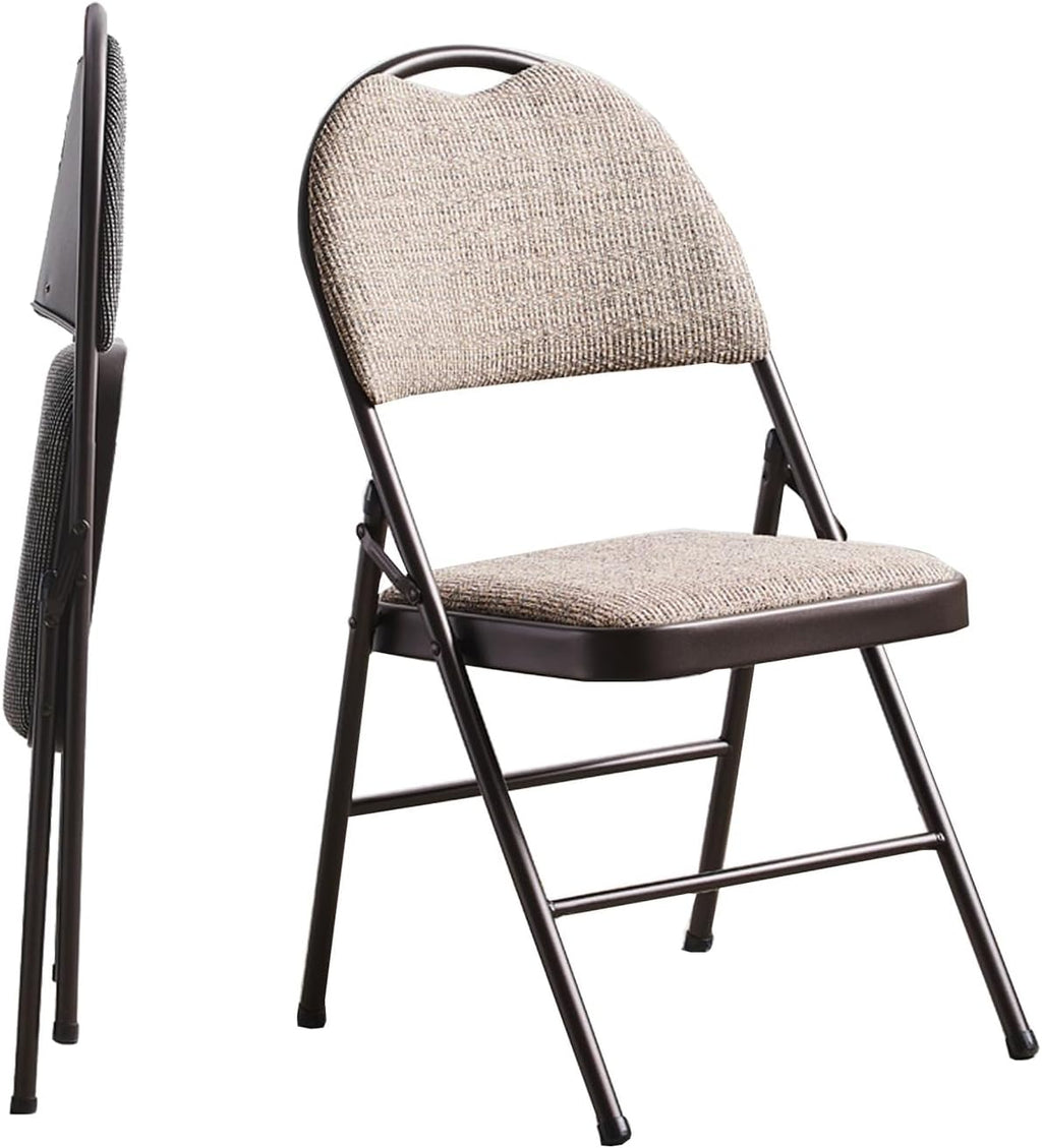 Foldable Chair-Metal Folding Chairs Stools -Portable Commercial Event Seat -Cloth Seats,Scratch Resistant,Ergonomic,42cm seat Height(Khaki)