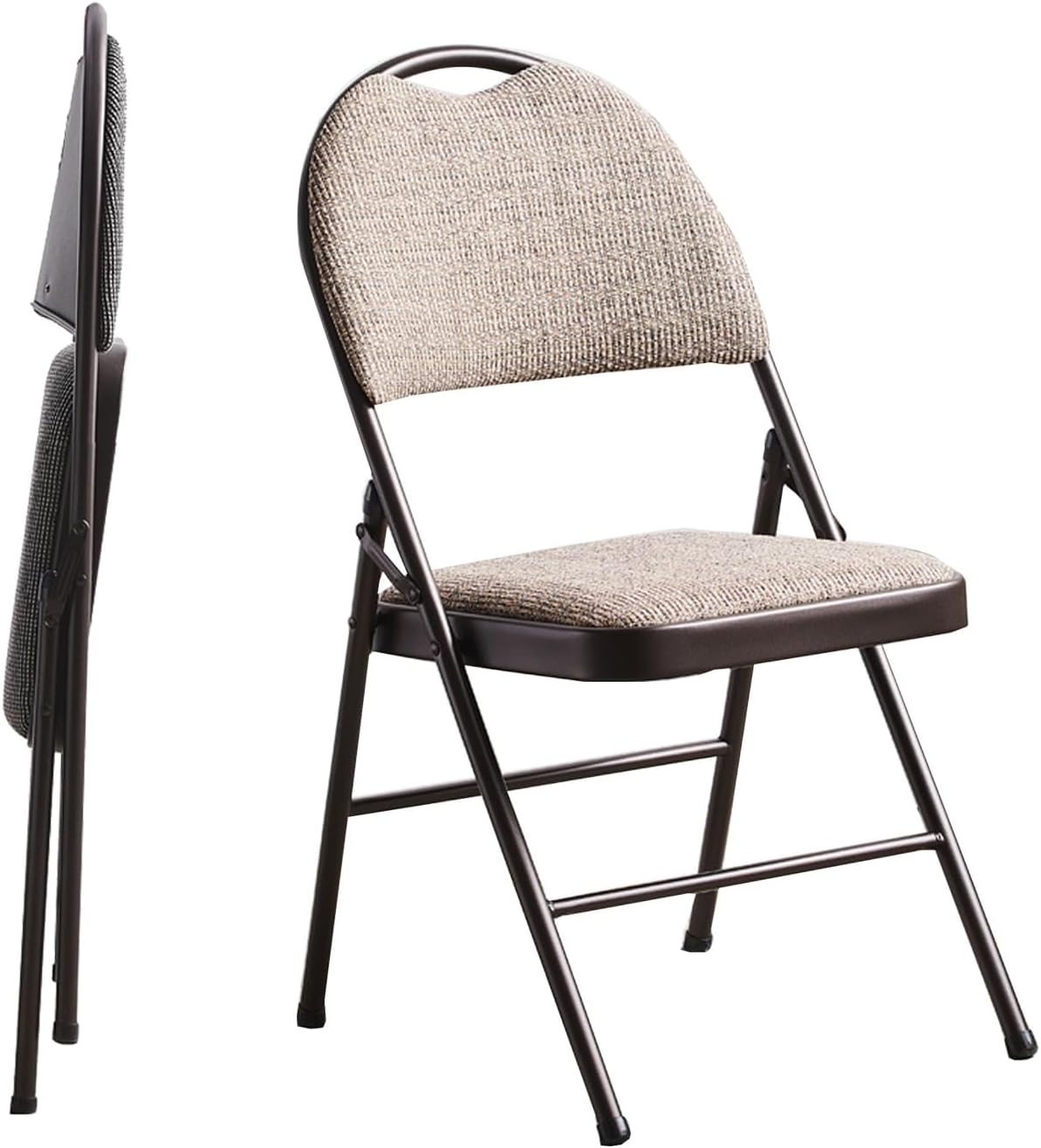 Foldable Chair-Metal Folding Chairs Stools -Portable Commercial Event Seat -Cloth Seats,Scratch Resistant,Ergonomic,42cm seat Height(Khaki)