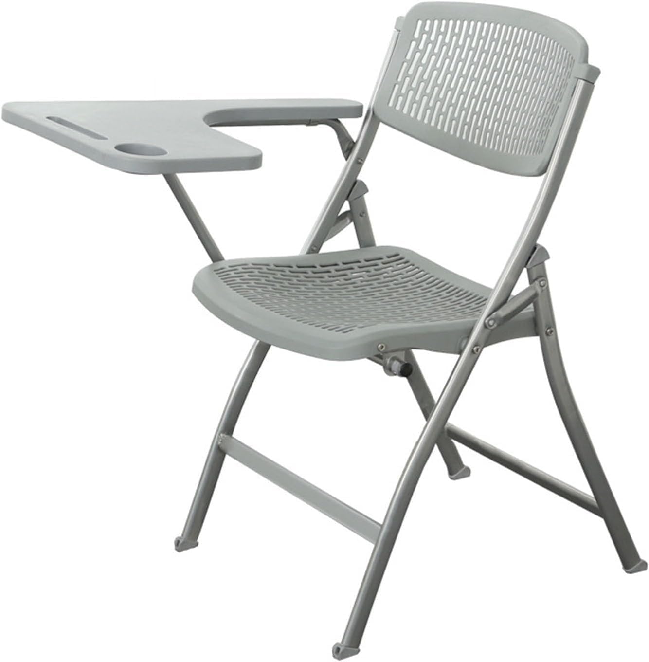 Folding Office Training Chair with Writing Board Ergonomic Back Seat Height 47cm Hollow Breathable Plastic Design Gray Color(Grau)