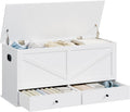 VASAGLE Storage Chest, Storage Bench with 2 Fabric Drawers, Farmhouse Style, for Entryway, Bedroom, Living Room, 15.7 x 39.4 x 19.9 Inches, Cloud White ULSB043W01