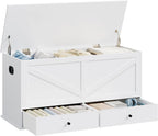 VASAGLE Storage Chest, Storage Bench with 2 Fabric Drawers, Farmhouse Style, for Entryway, Bedroom, Living Room, 15.7 x 39.4 x 19.9 Inches, Cloud White ULSB043W01