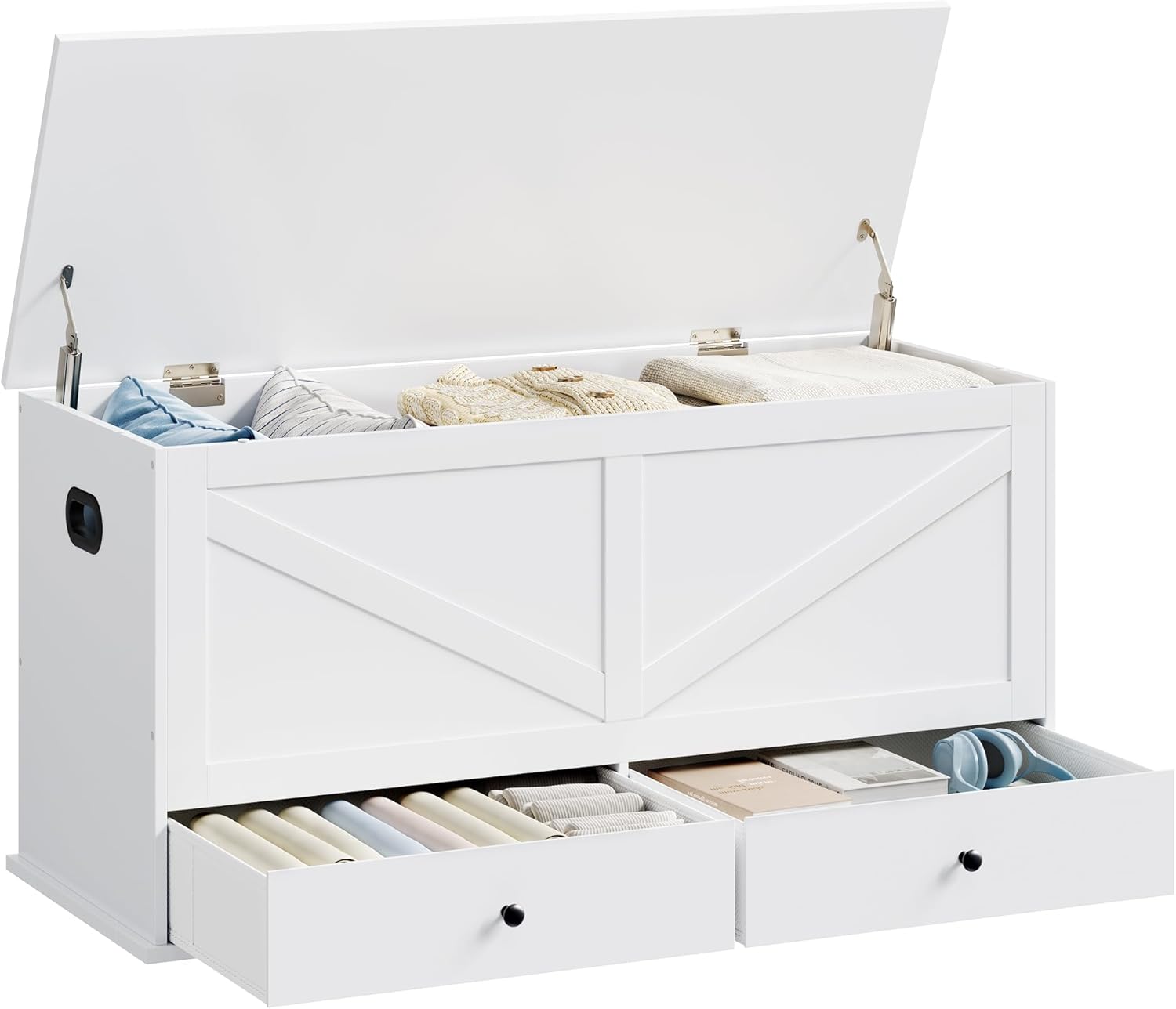 VASAGLE Storage Chest, Storage Bench with 2 Fabric Drawers, Farmhouse Style, for Entryway, Bedroom, Living Room, 15.7 x 39.4 x 19.9 Inches, Cloud White ULSB043W01